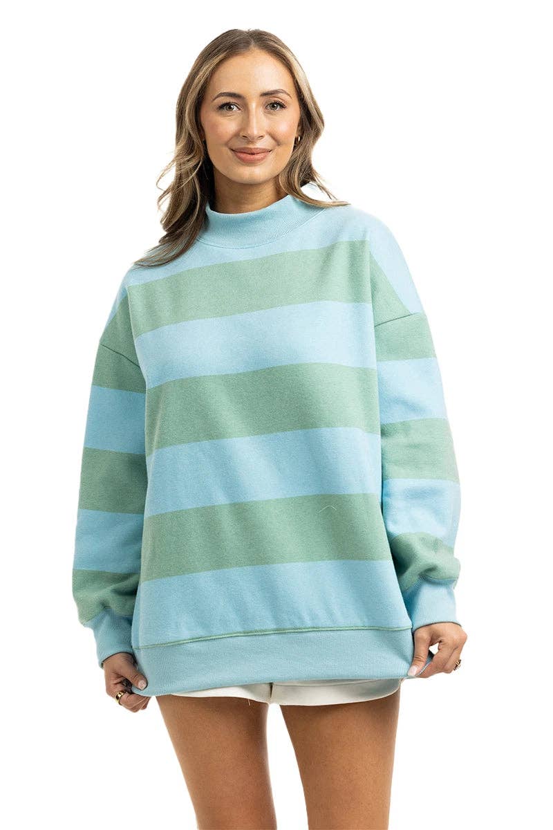 Katydid - Aqua and Green Striped Mockneck Sweatshirt Women