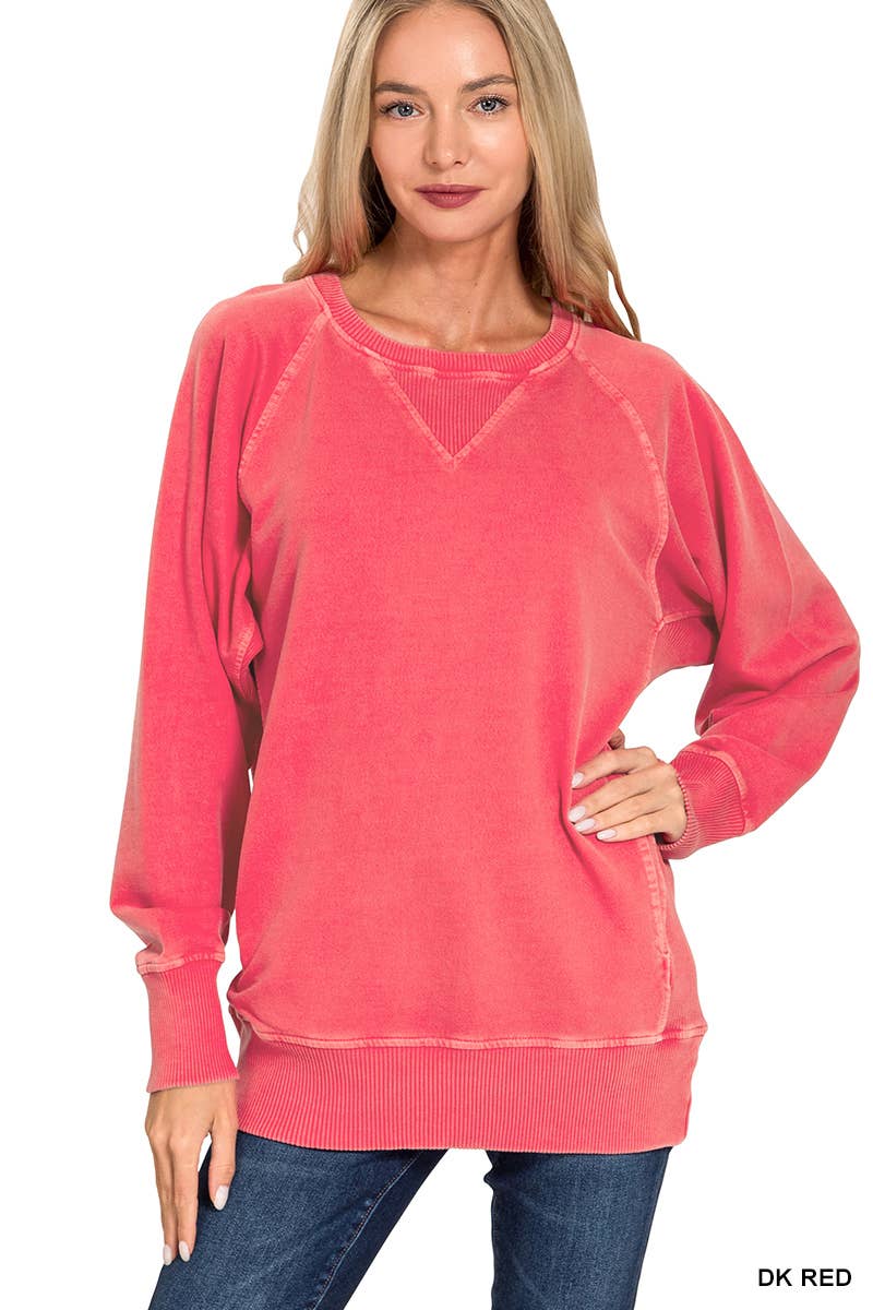Zenana mineral washed pullover with pockets