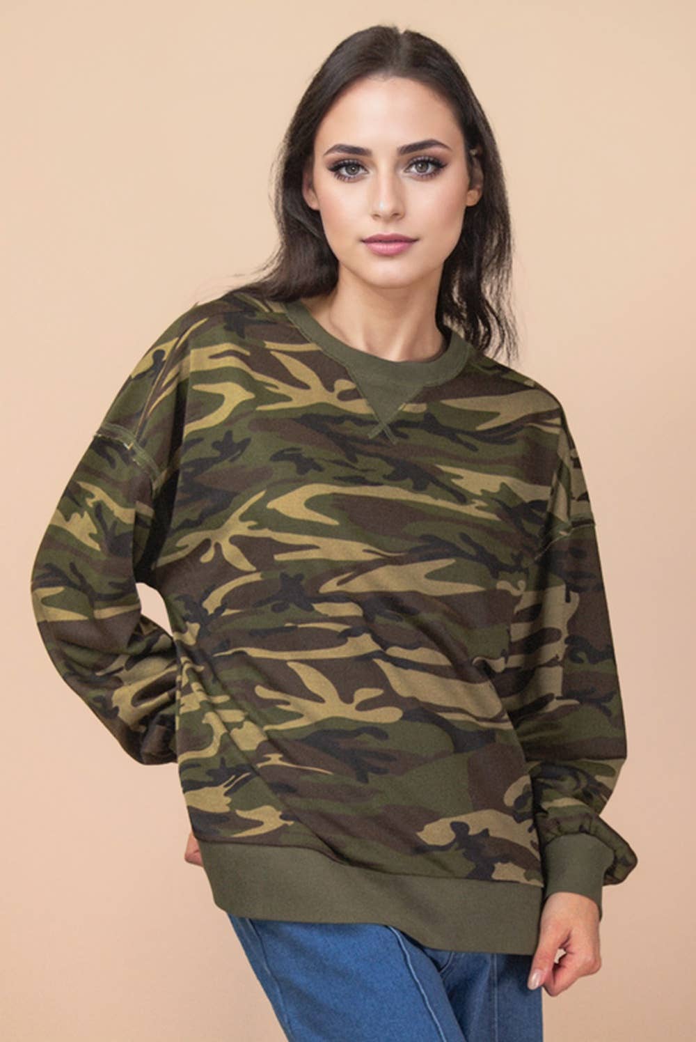 Camo Printed Knit Casual Top