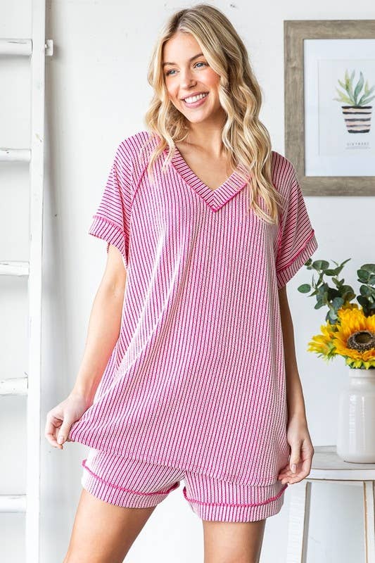 SHORT SLEEVE 2TONE SOLID URBAN RIB TOP
