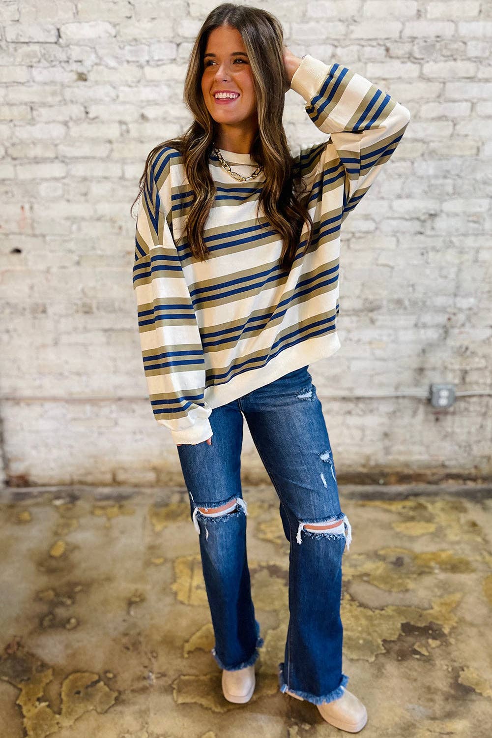 LALA LOO - Stripe Crewneck Pullover Sweatshirt