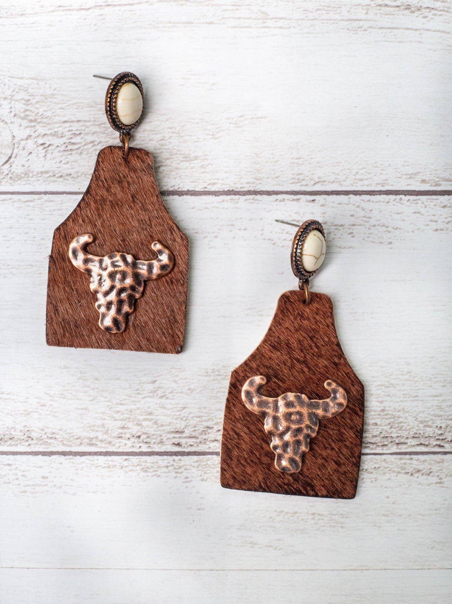 Southern Grace - Cowhide Cattle Tag Earrings