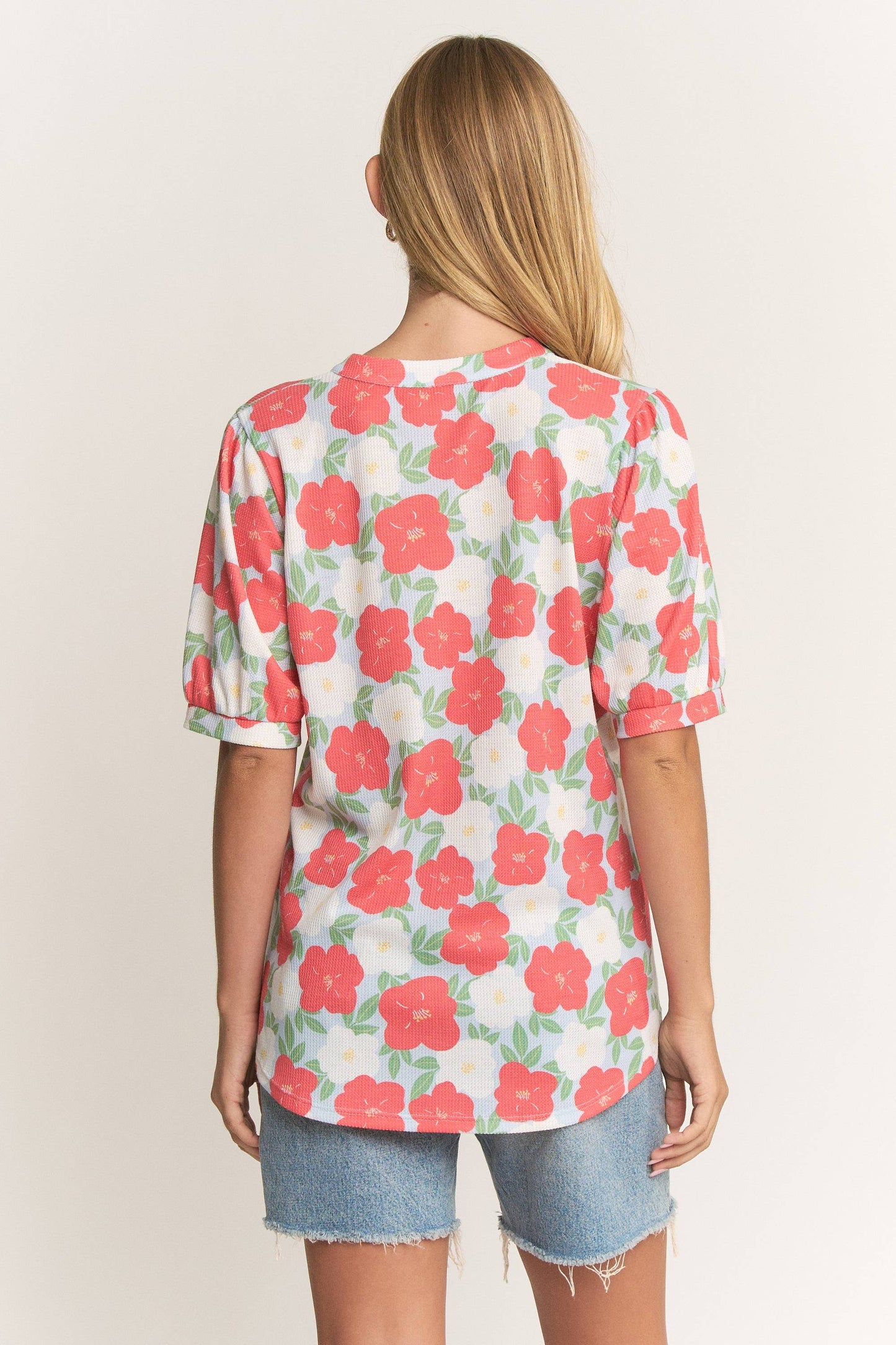 SPLIT NECK FLORAL PRINT TOP