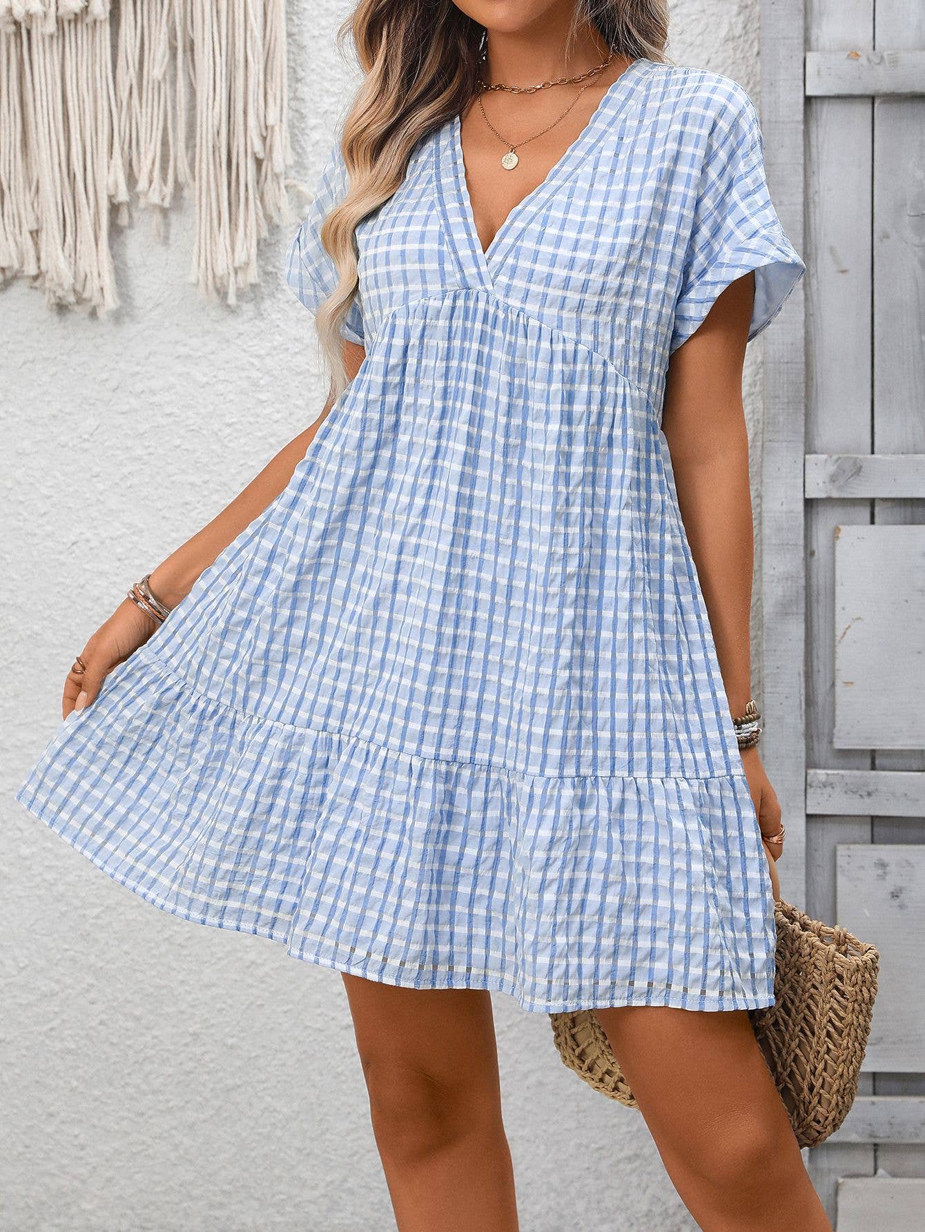 V Neck Baby Doll Dress