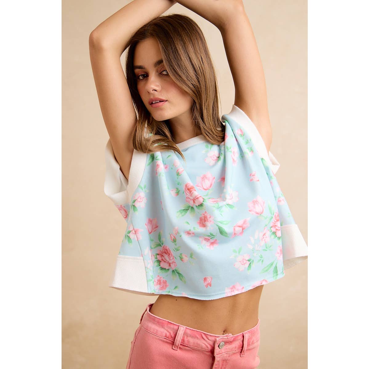 Floral PRINTED TERRY OPEN BACK SLEEVELESS TOP