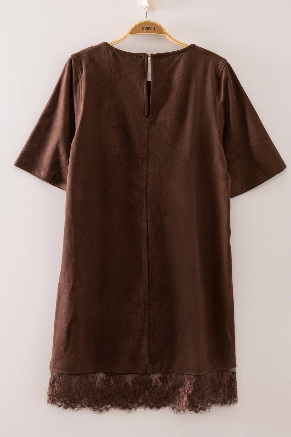 Faux Suede Lace Hem Mini Dress