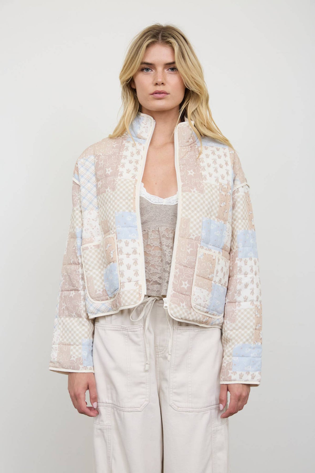 MULTI-PATTERN WESTERN QUILTED ZIP-UP JACKET