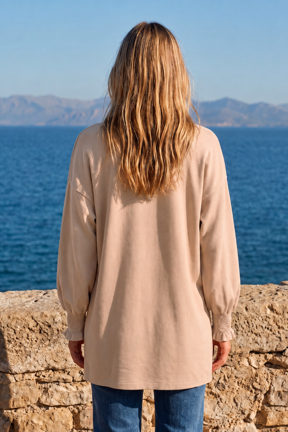 Open Front Smocked Sleeve Cardigan