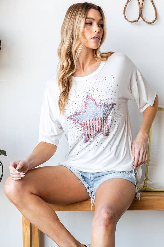 STAR RHINESTONE TOP: IVORY
