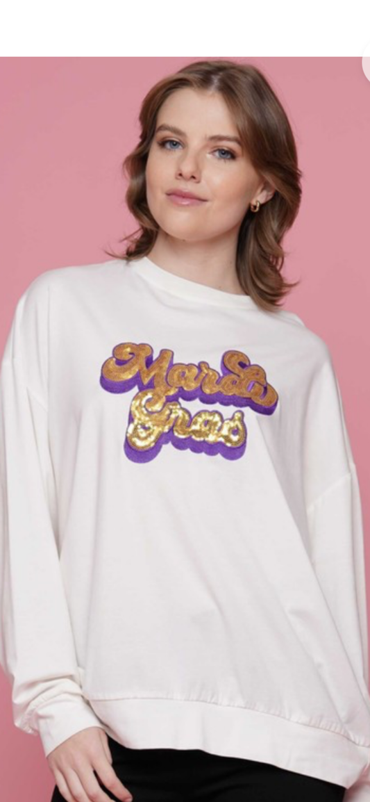 Sequin patch Mardi Gras top