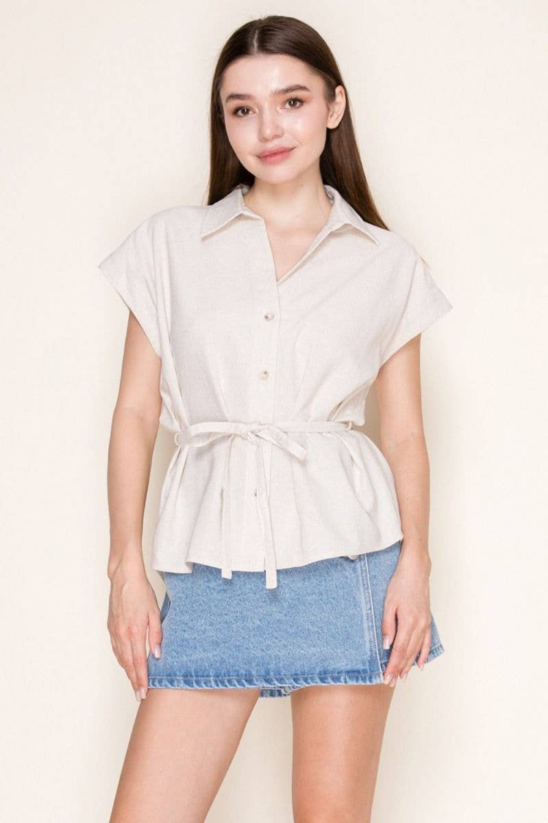 Short Sleeve Solid Knit tie waistTop