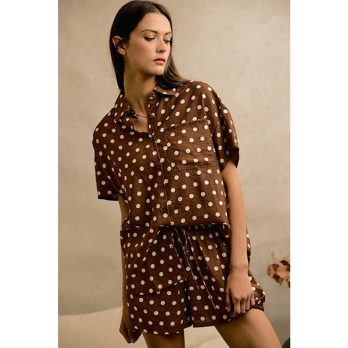 POLKA DOT LINEN SHORT SLEEVE SHIRT