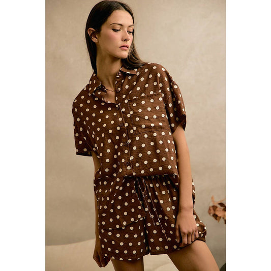 POLKA DOT LINEN SHORT SLEEVE SHIRT