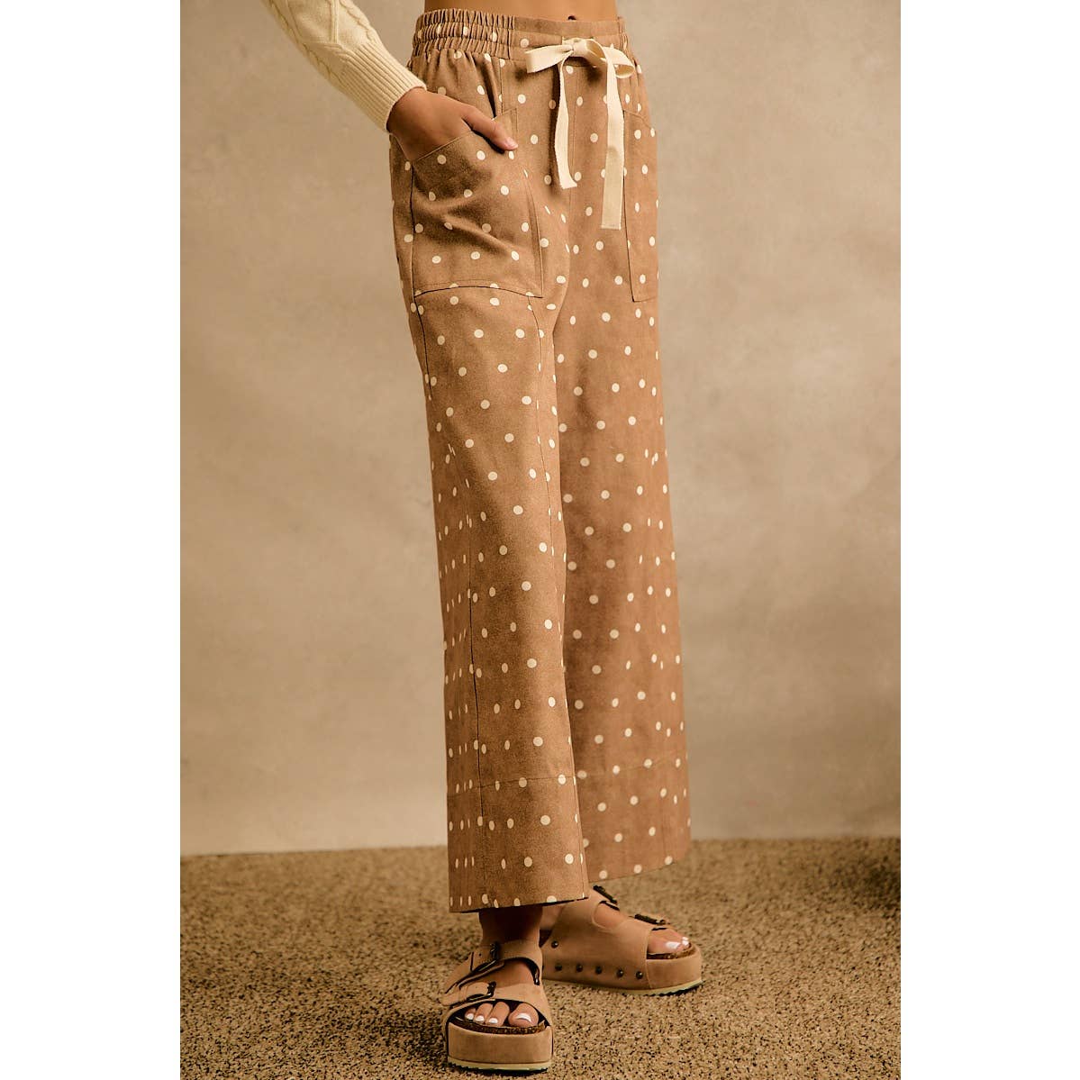 POLKA DOT ELASTICIZED WAIST WIDE PANTS