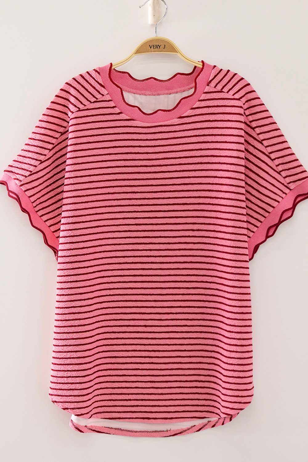 Scallop Trim Stripe Knit Top