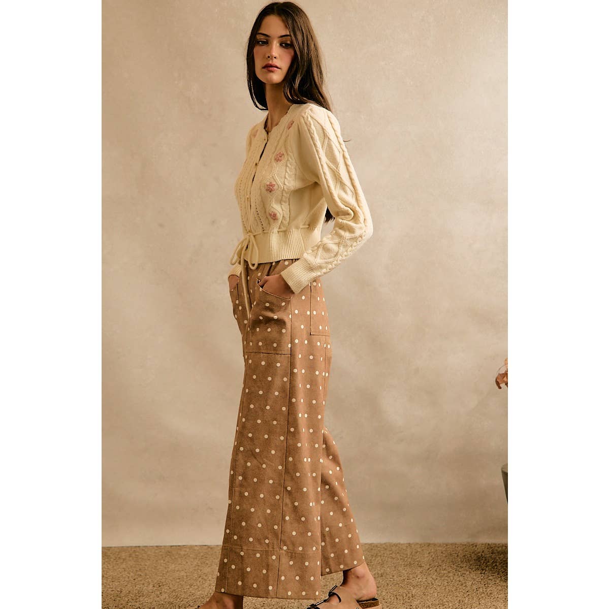 POLKA DOT ELASTICIZED WAIST WIDE PANTS