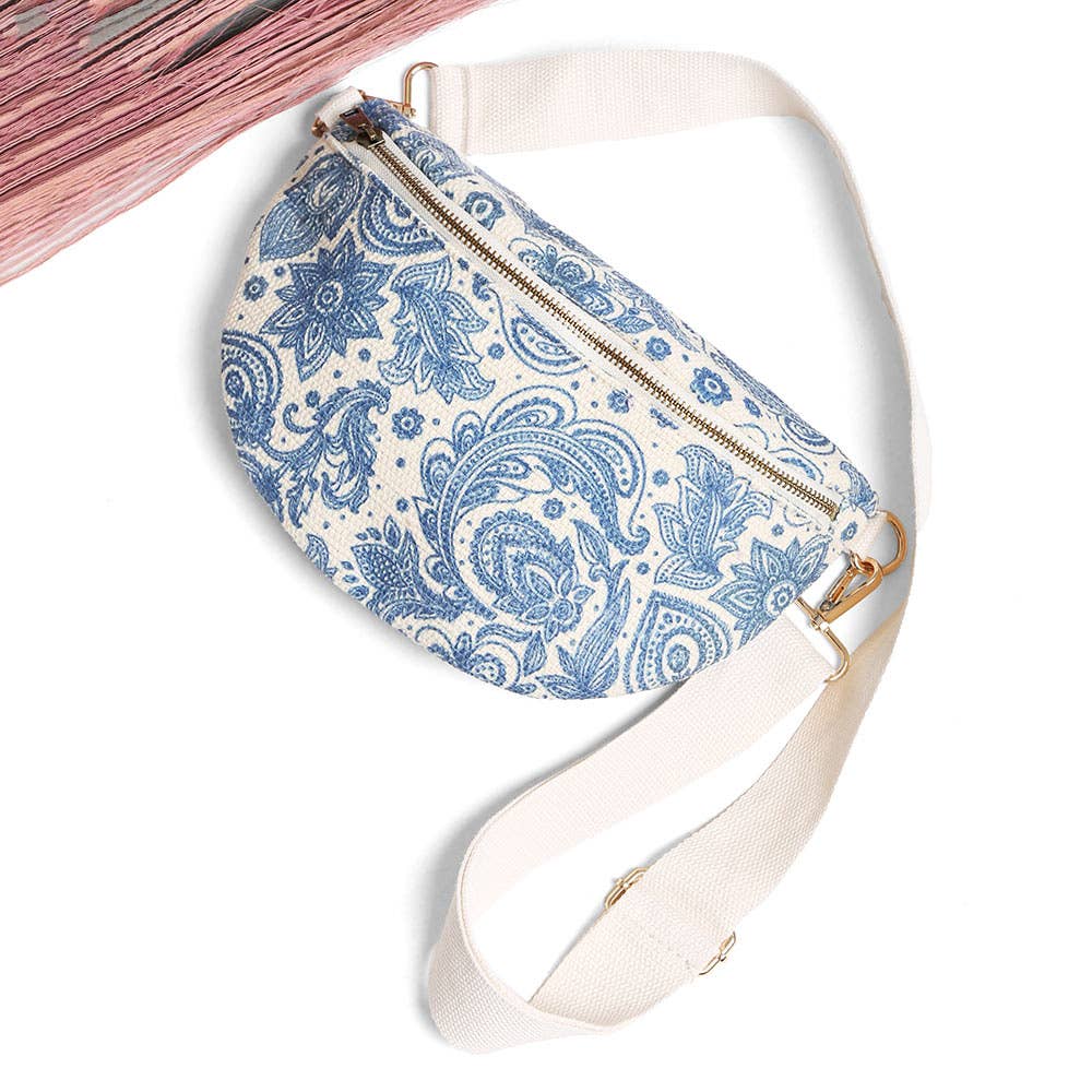 Boho Abstract Embroidered Crossbody Belt Bag / Fanny Pack: PINK GREEN