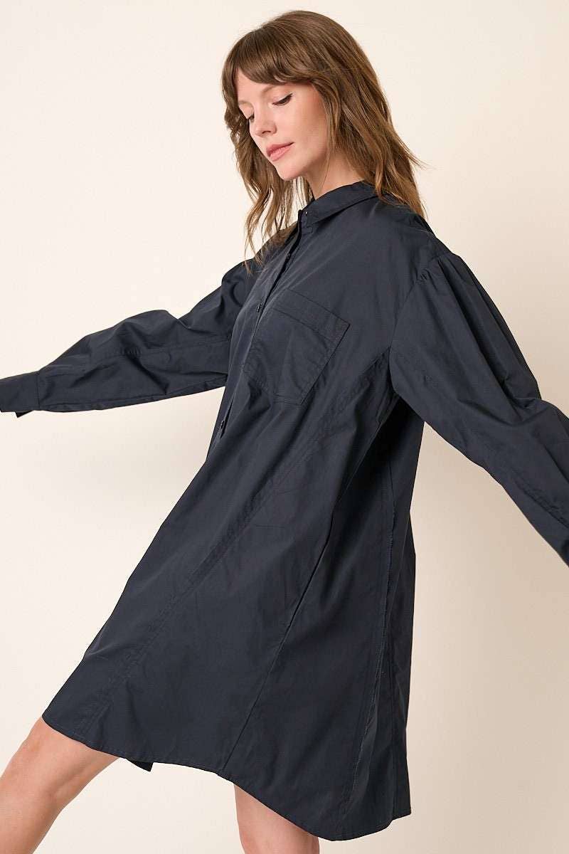 POPLIN COLLARED SHIRT MINI DRESS