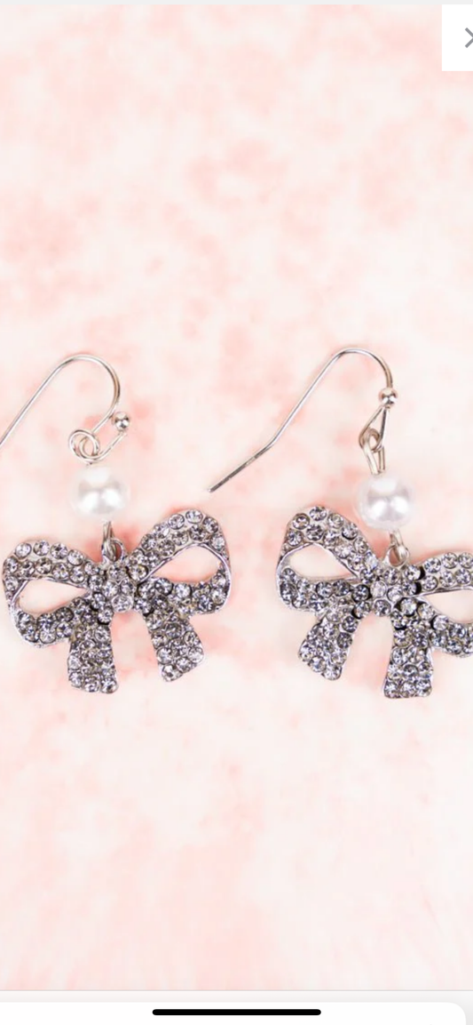 Silver tone bow earrings