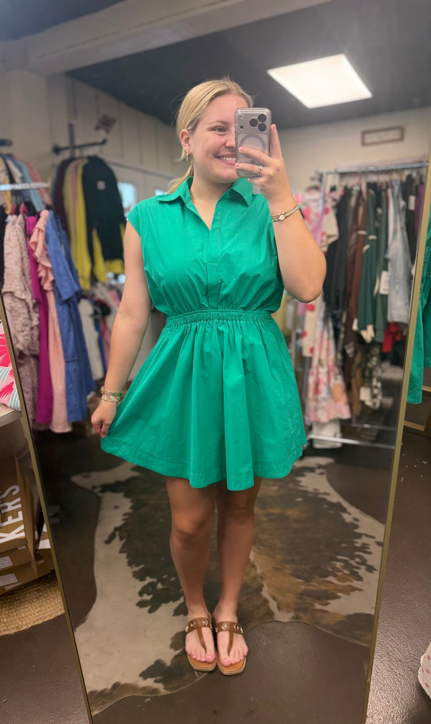 Sleeveless Collared Shirred Mini Dress