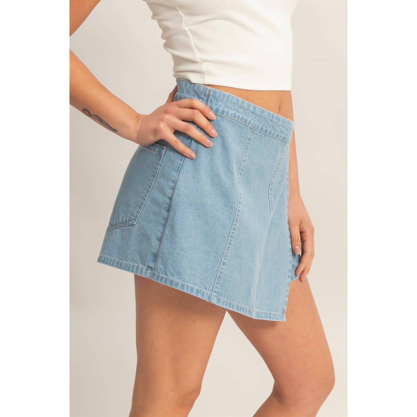 Wrap Front Denim Skort