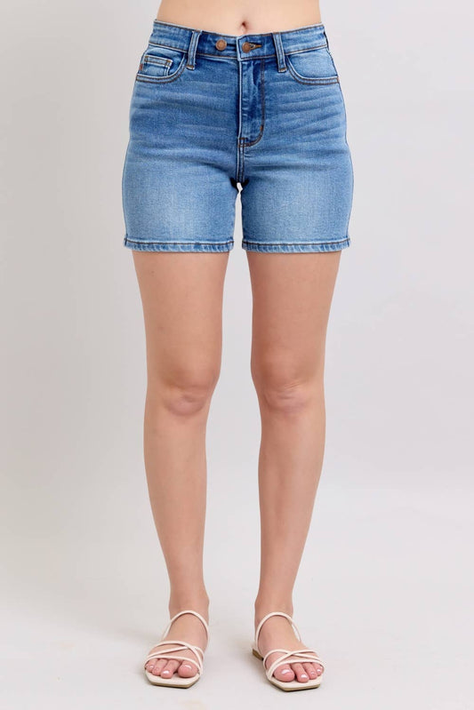 Judy Blue Jeans - HW 2 Button Mid Length Dad Shorts
