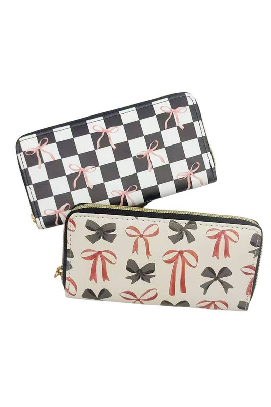 Trendy Bow Ribbon Vegan Leather Long Wallet