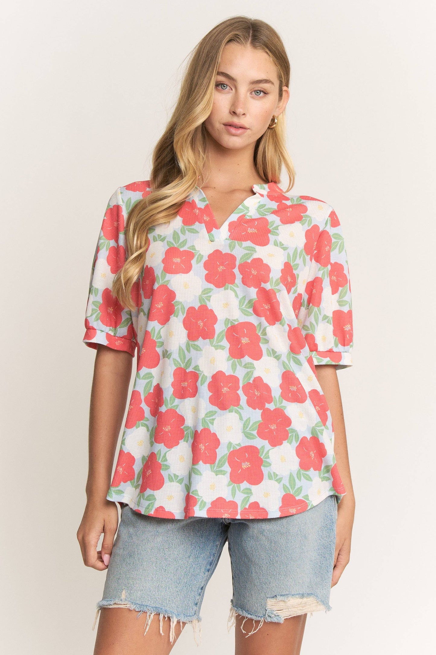 SPLIT NECK FLORAL PRINT TOP