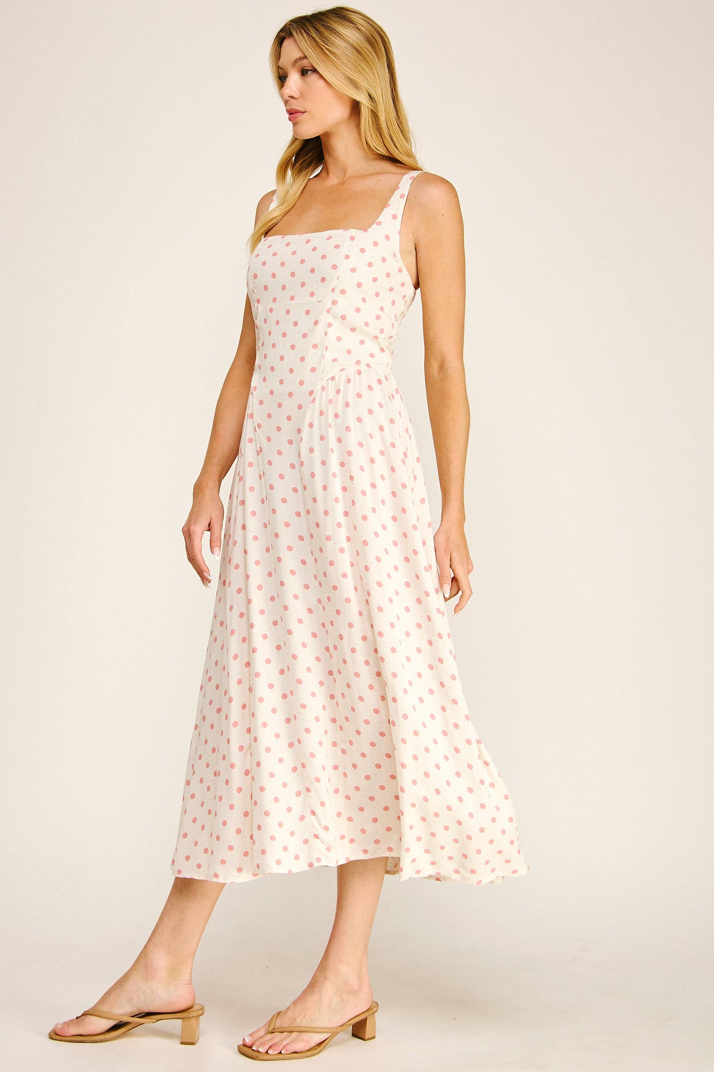 POLKA DOT LINEN CHALLIS MIDI DRESS