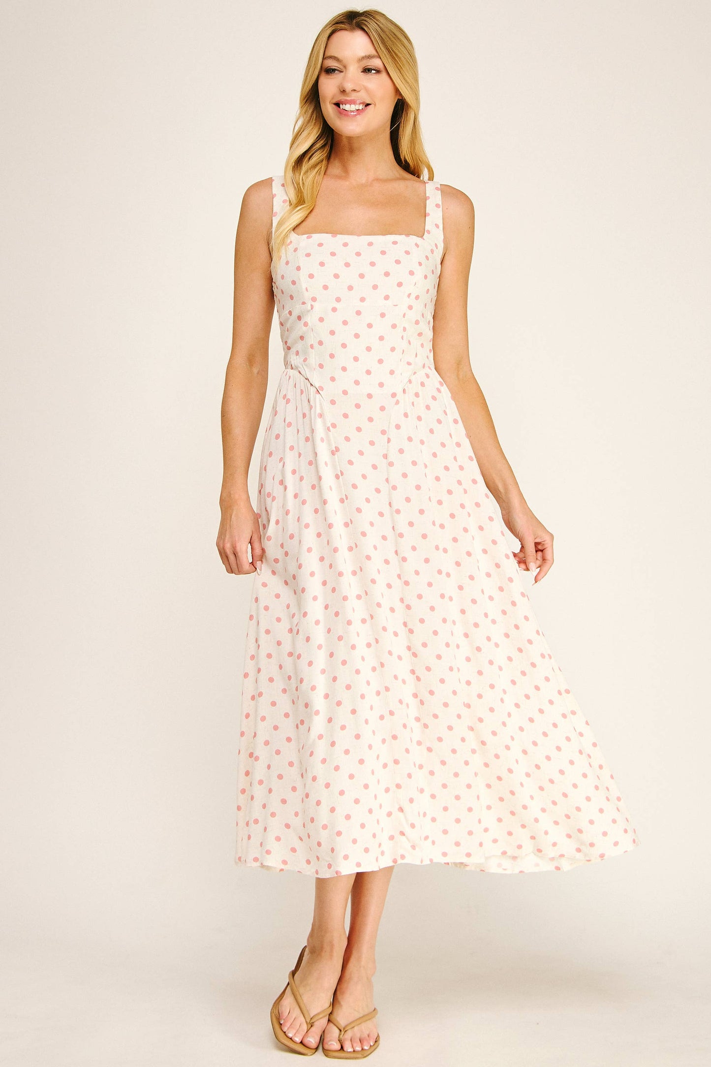 POLKA DOT LINEN CHALLIS MIDI DRESS