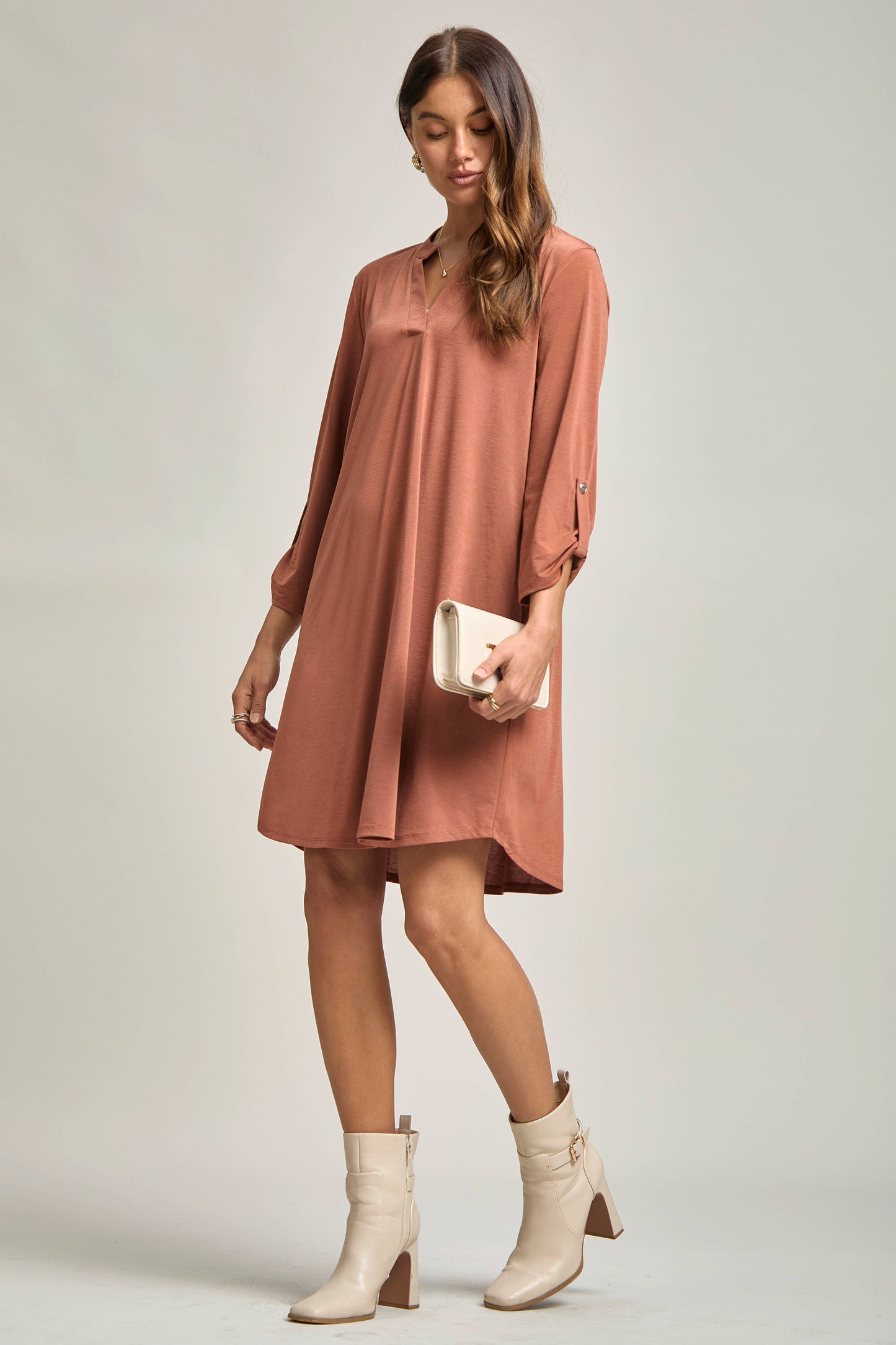 Dear Scarlett - Solid A line 3/4 Sleeve Dress