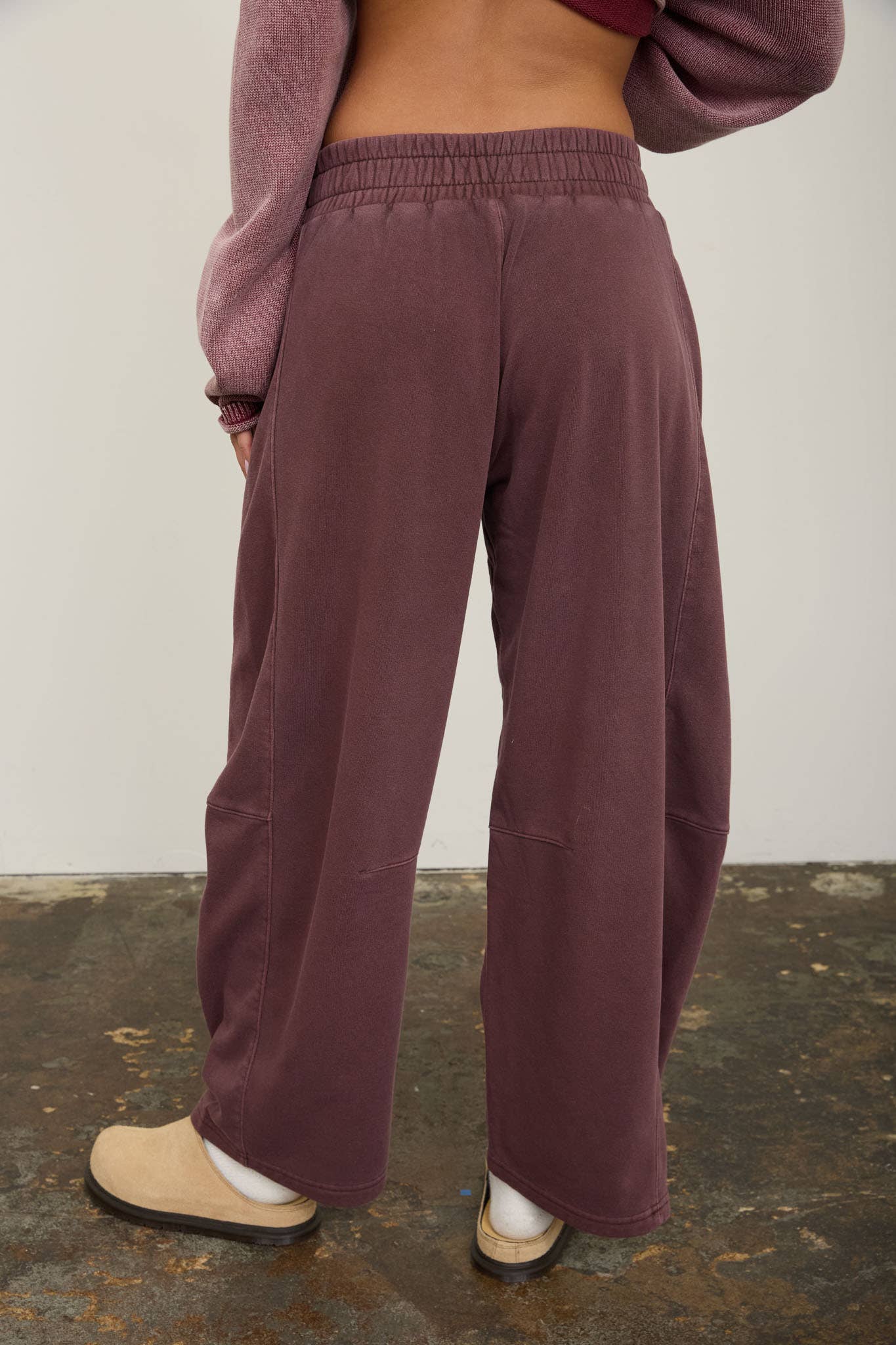SMOCKED WAIST DRAWSTRING BARREL LEG SWEATPANTS