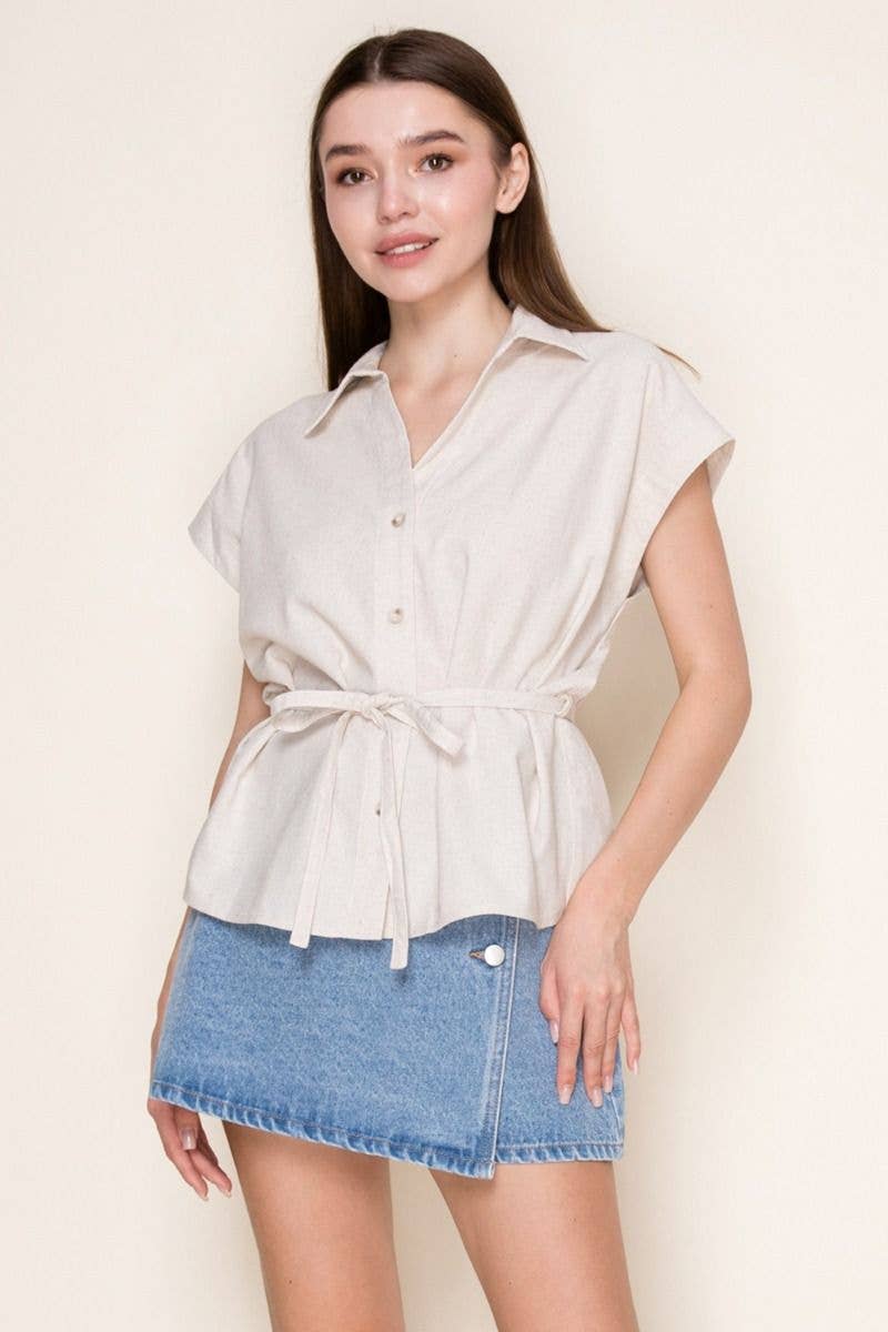 Short Sleeve Solid Knit tie waistTop