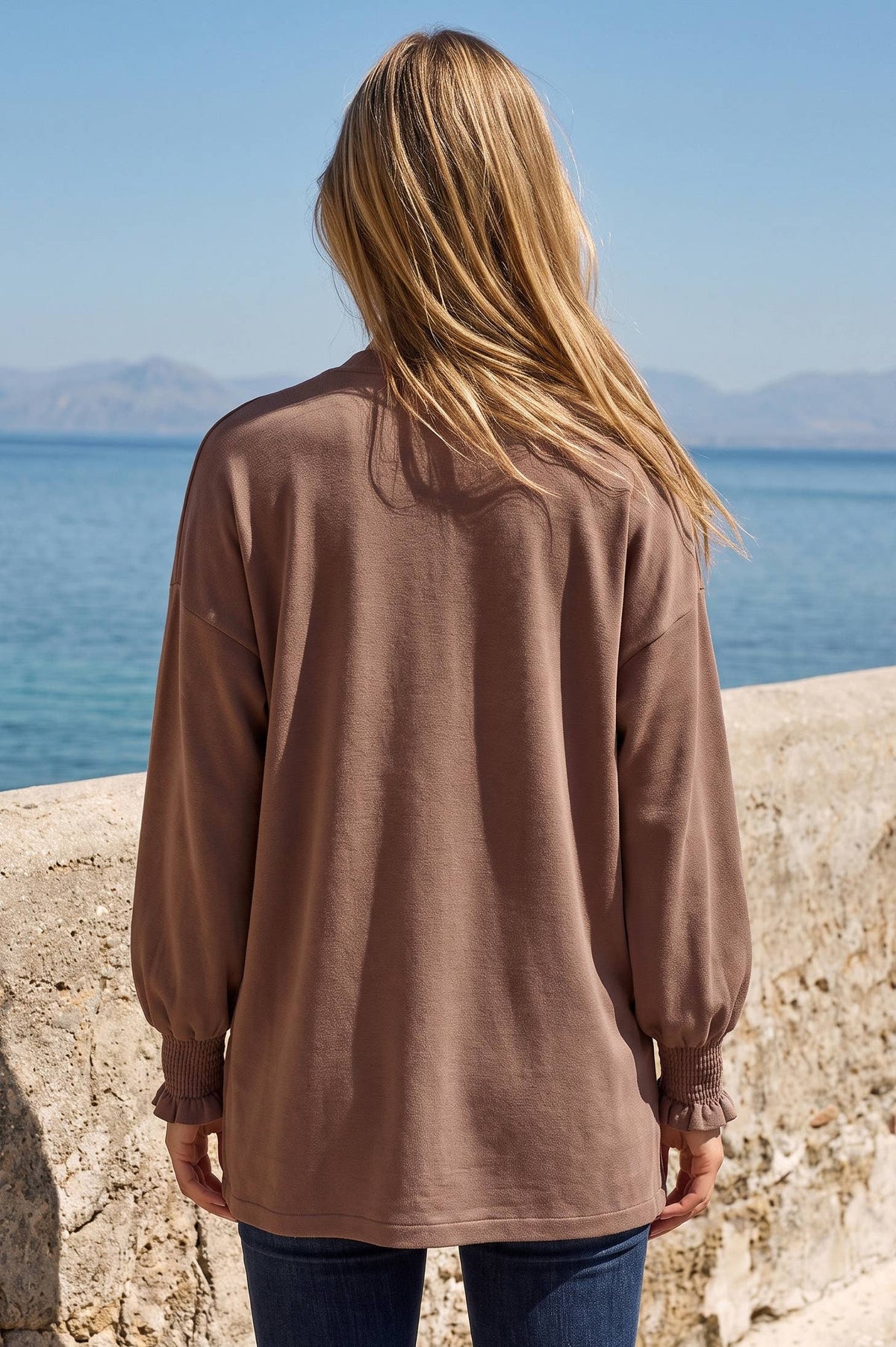 Open Front Smocked Sleeve Cardigan
