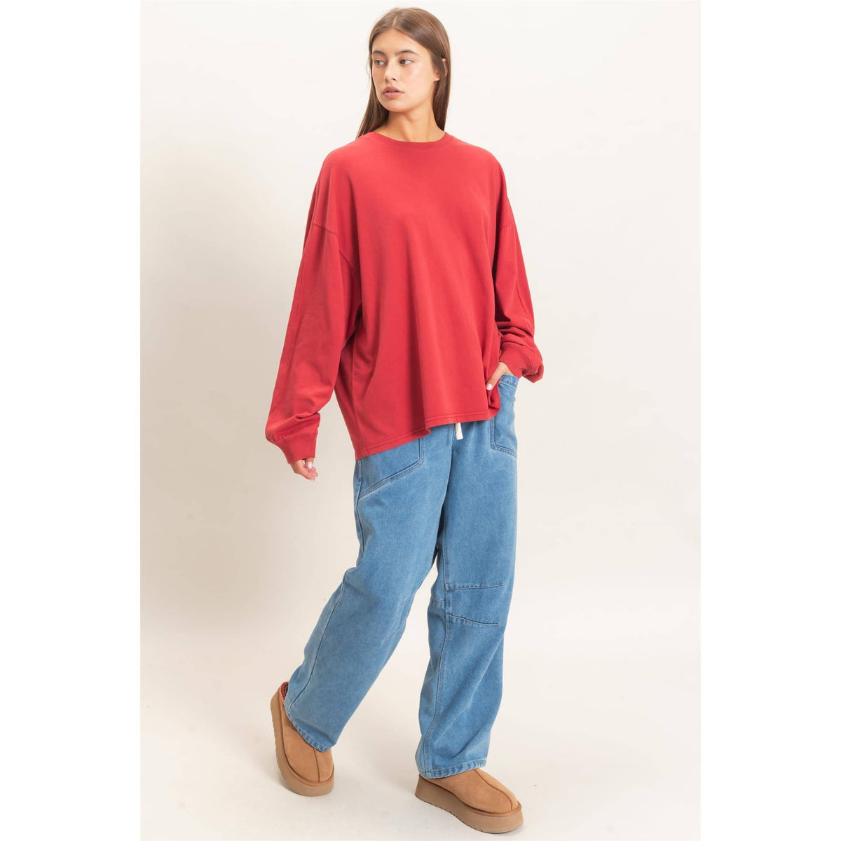 Pigment Dye Oversized Long Sleeve Top