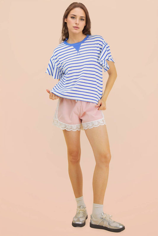 Terry knit stripes top