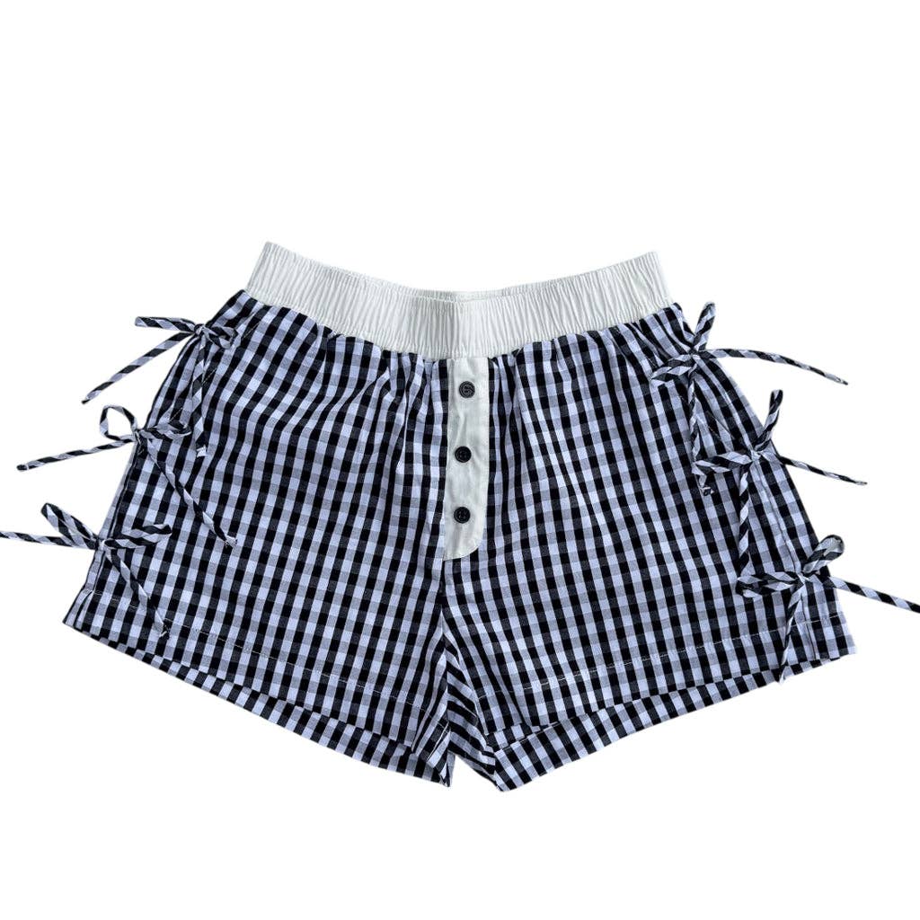 Lulu macBUTTON BOW GINGHAM BOXER SHORTS BLACK