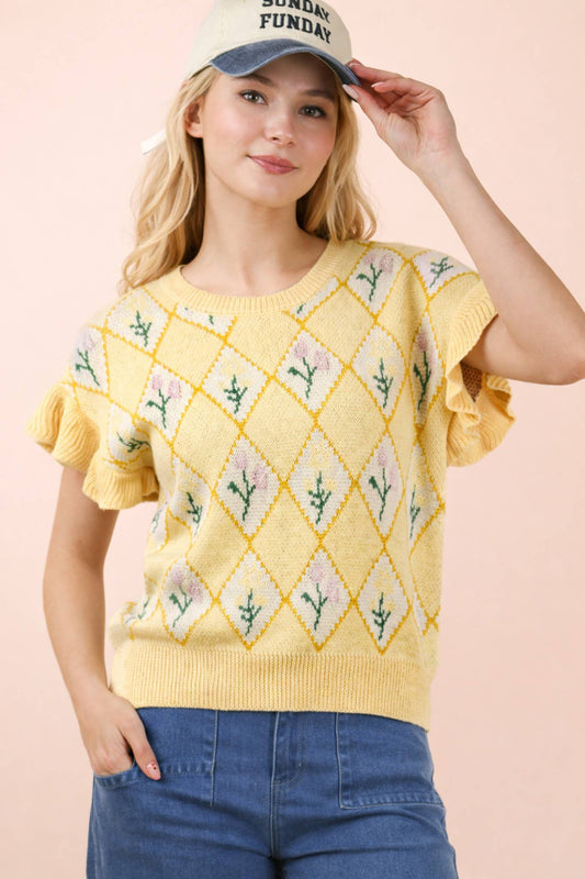 Floral Graphic Knit Sweater Top