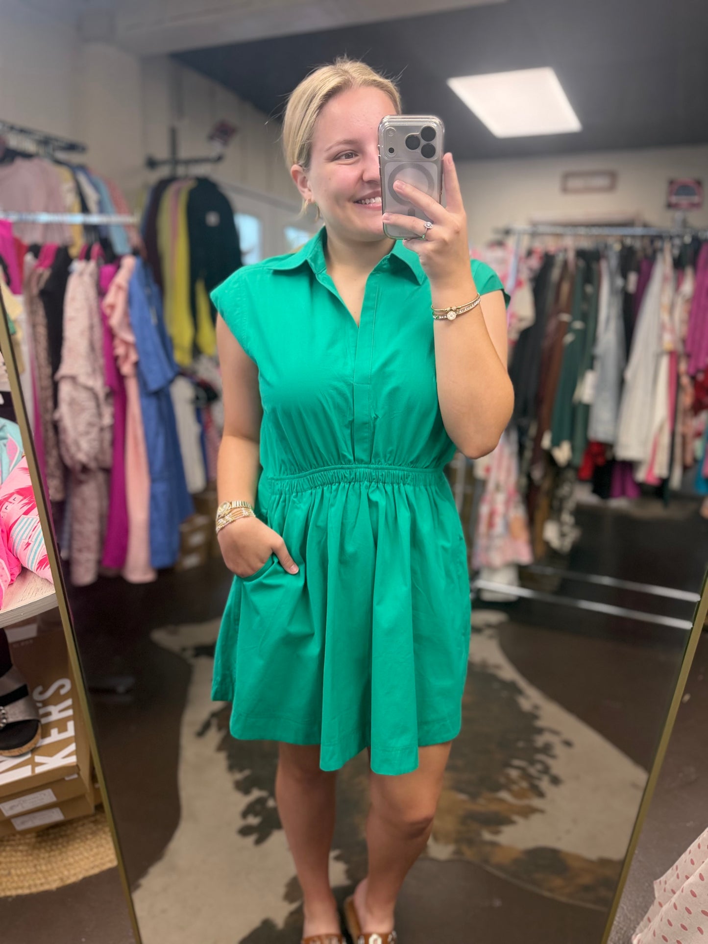 Sleeveless Collared Shirred Mini Dress