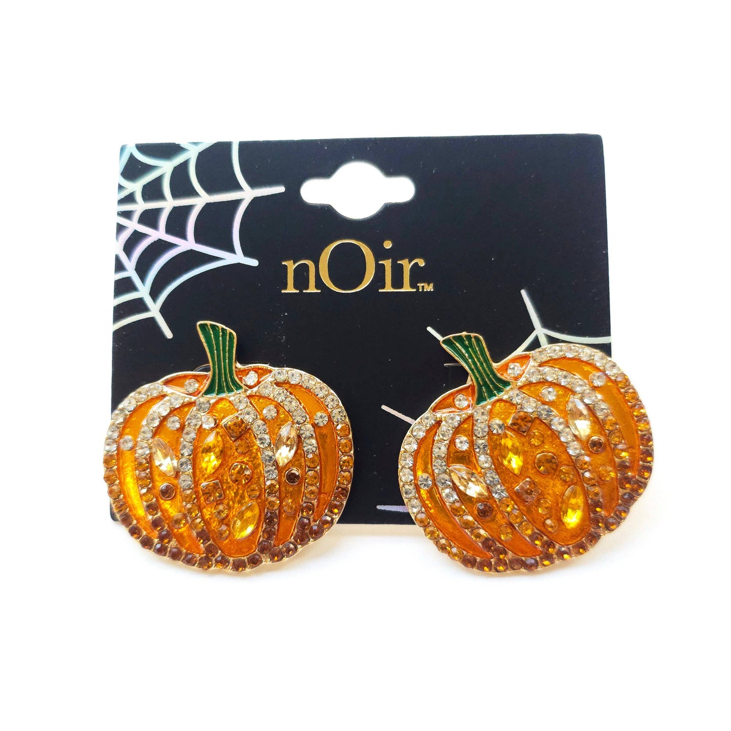Rhinestone Pumpkin Button Earring
