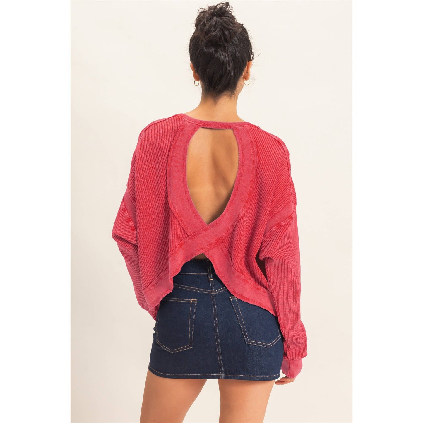 Mineral Wash Waffle Open Back Top