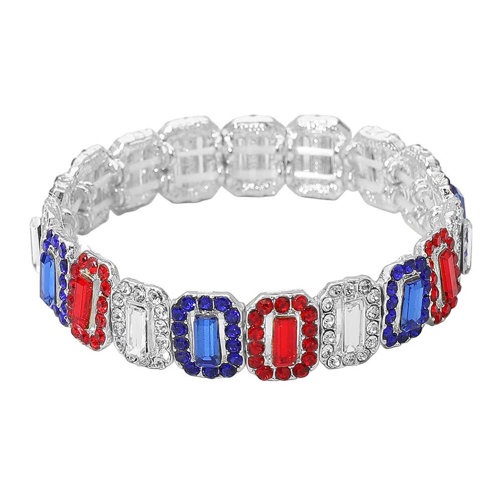 American USA Emerald Cut Crystal Rhinestone Pave Evening Bracelet