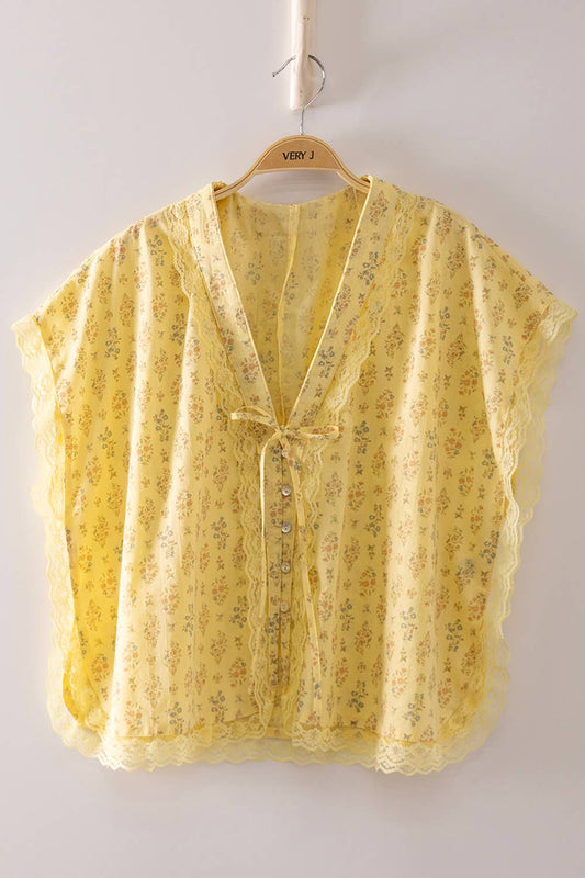 Romantic Floral Lace Tie Blouse