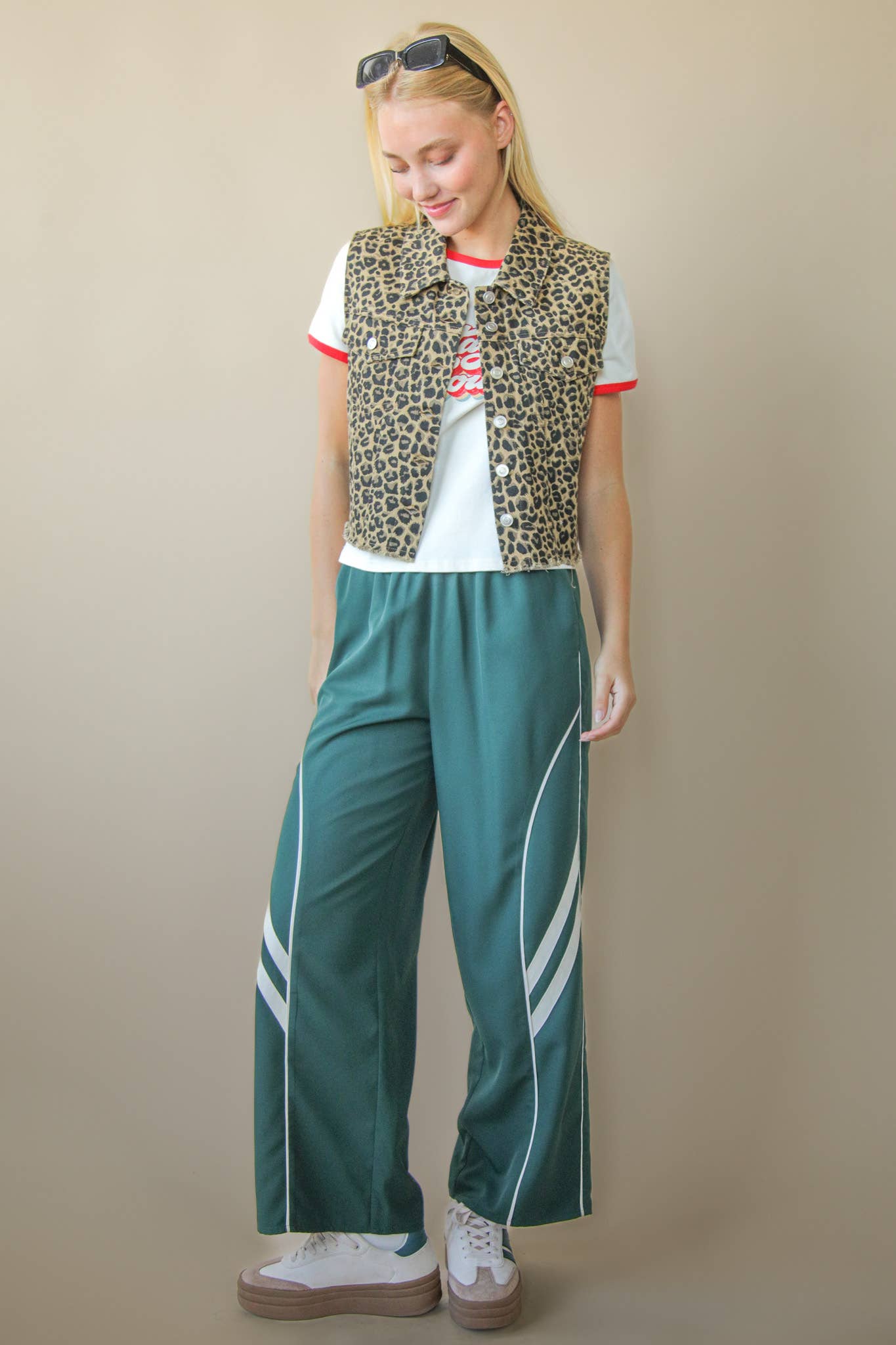 Leopard Printed Collared Casual Vest