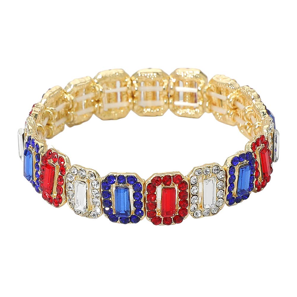 American USA Emerald Cut Crystal Rhinestone Pave Evening Bracelet