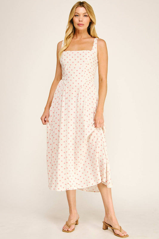 POLKA DOT LINEN CHALLIS MIDI DRESS