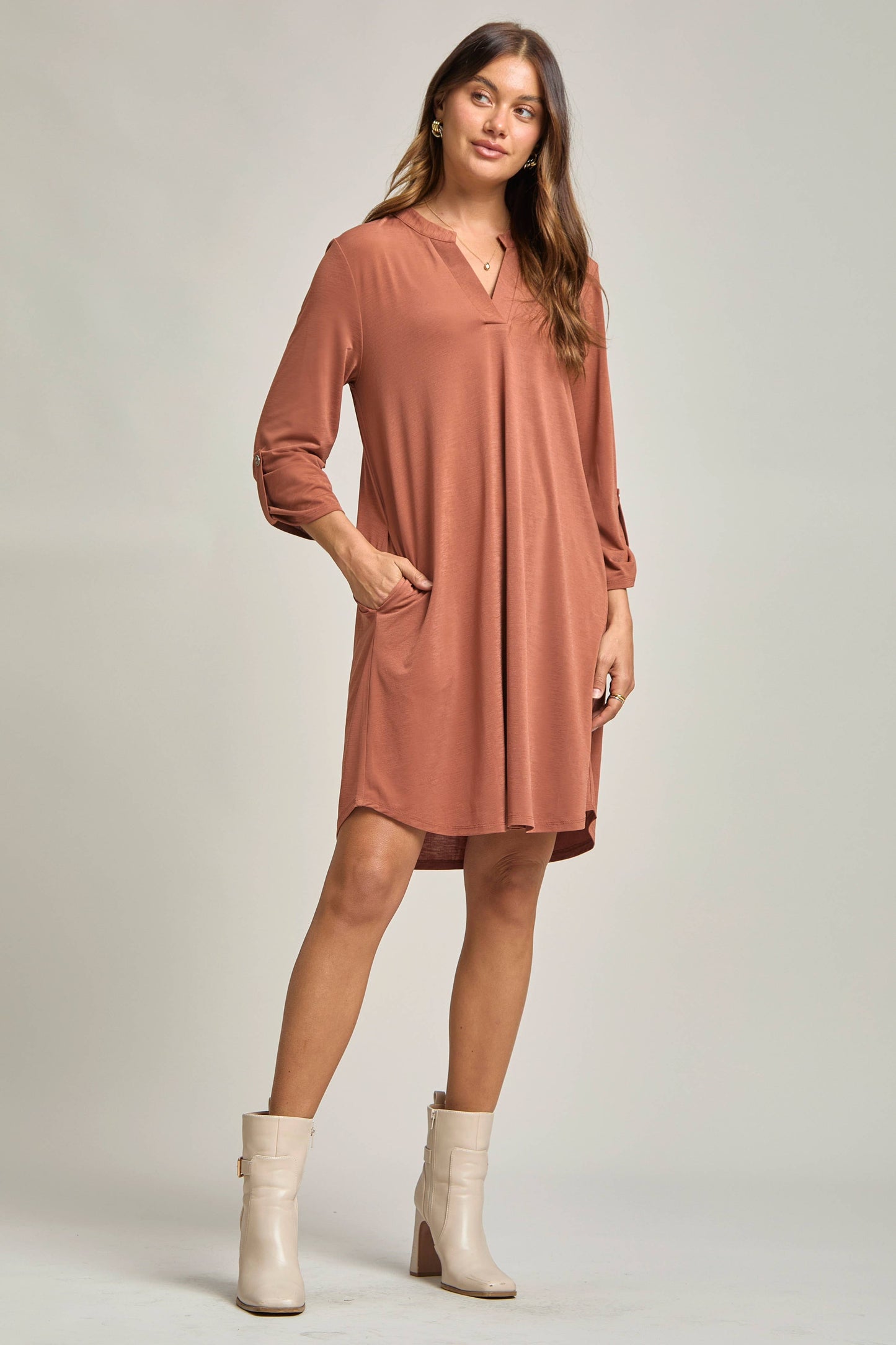 Dear Scarlett - Solid A line 3/4 Sleeve Dress