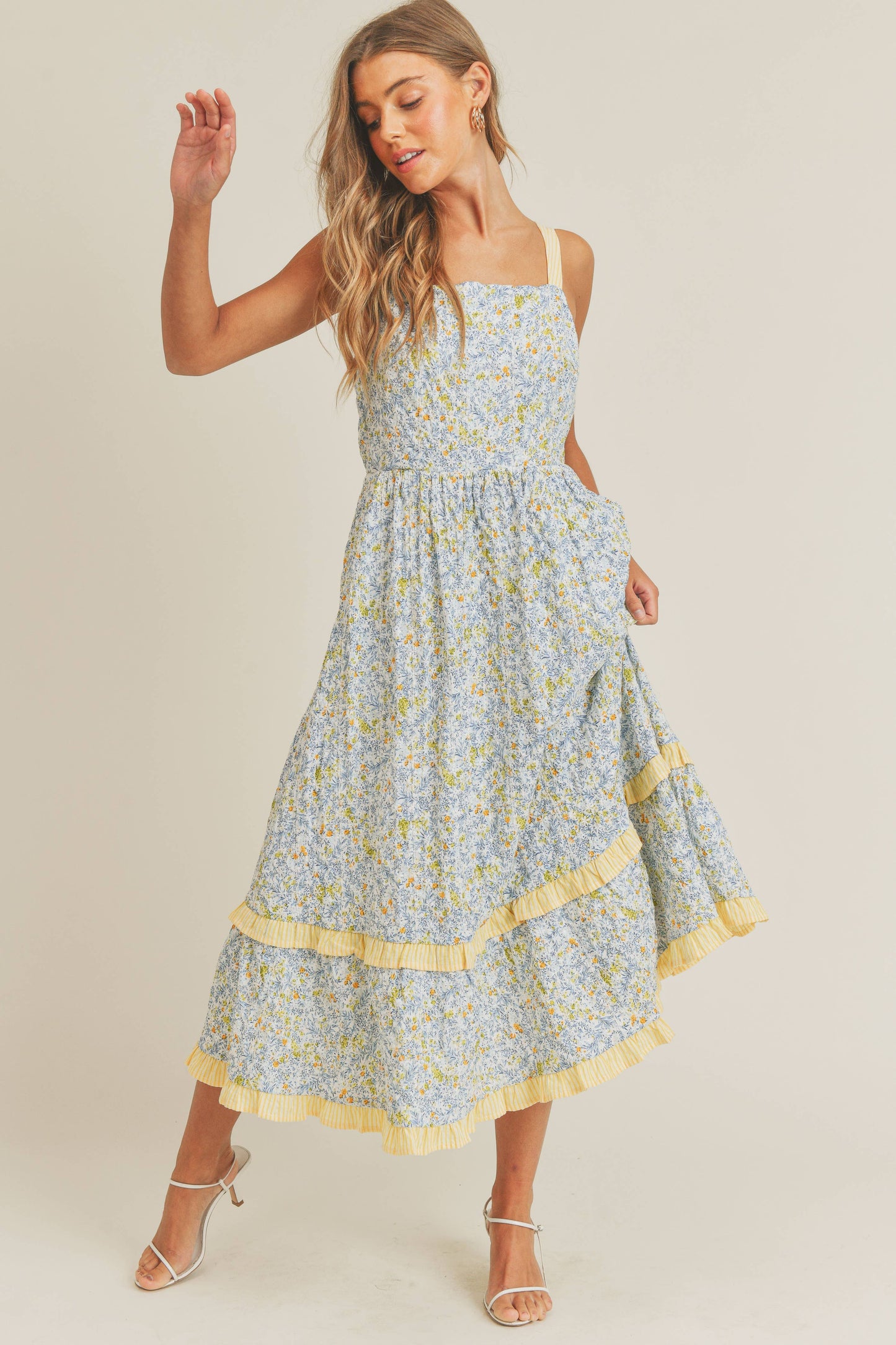 Spring flowers Tiered Midi Dress