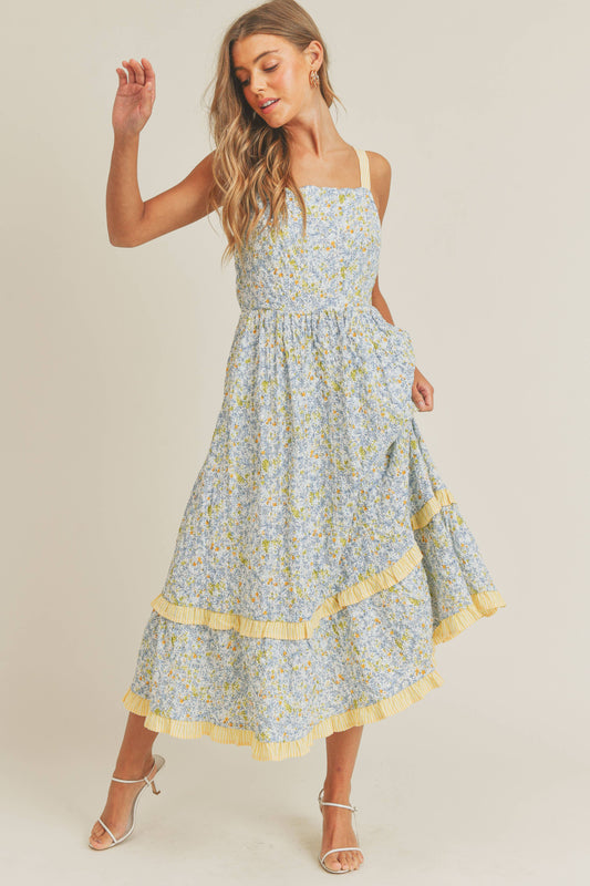 Spring flowers Tiered Midi Dress