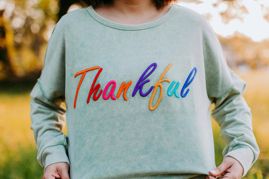 Thankful Raised Embroidery Sweatshirt